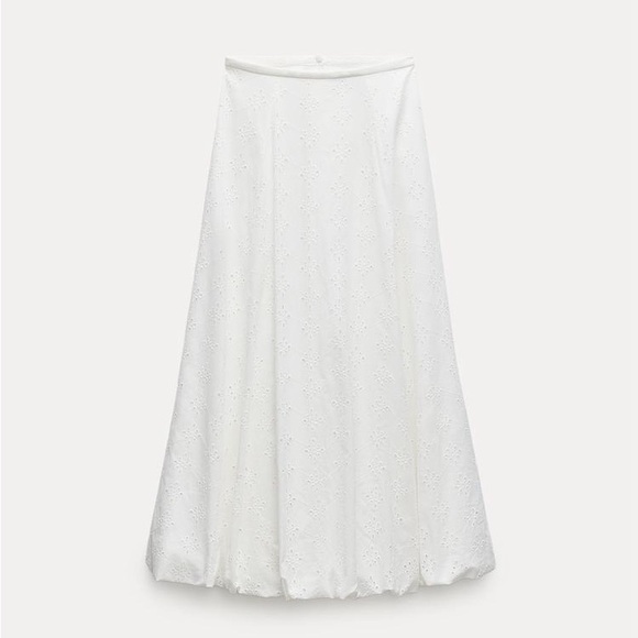 Zara embroidered 100% cotton white voluminous hem midi skirt sz.XS - Picture 15 of 16